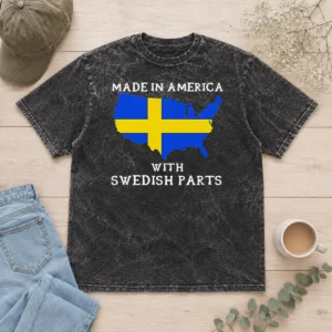 Pretty Made In America With Swedish Parts Map Of United States Flag Washed T-Shirt