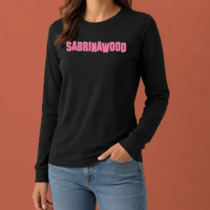 Funny Sabrinawood Sabrina Carpenter Pop Culture long sleeve shirt featuring bold graphic print on comfortable fabric