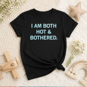 Premium I Am Both Hot & Bothered Slogan Funny Kids T Shirt in vibrant red, short sleeve cotton tee for children