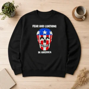 Nice Top Fear And Loathing In America Skull Swastika Eyes Sweater in black, featuring bold graphic print on front
