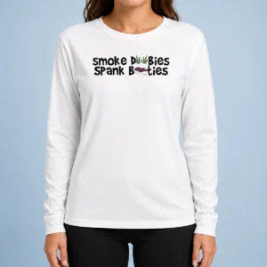 Official Smoke Dubies Spank Booties Marijuana Cannabis Weed long sleeve shirt in black with bold graphic print