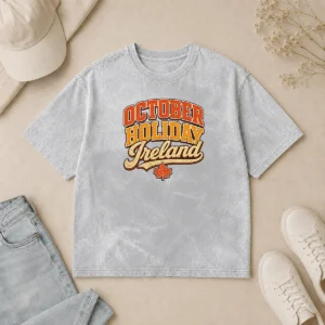 Premium Pretty October Holiday Ireland Vintage Cozy Fall Celebration Washed T-Shirt