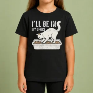 Original I Will Be In My Office Funny Cat Meme Litter Box Kids T-Shirt