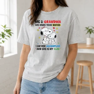 Hot Snoopy Grandma Me And Are More Than Besties I Am Her Accomplice She Is My Alibi Washed T-Shirt