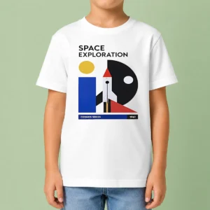 Awesome Space Exploration Cosmos Series 1961 Retro Poster Kids T Shirt featuring vintage space design on a comfortable kids tee