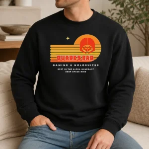 Good Quark'S Bar Gaming & Holosuites Deep Space Nine Retro Sweater in classic crewneck style with vibrant retro design