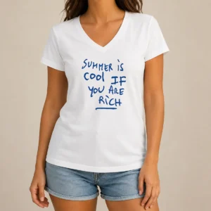 Nice Summer Is Cool If You Are Rich Handwritten Marker Statement Wealth Quote V-Neck Shirt