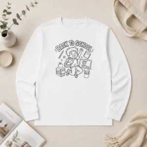 Pretty Excited Student Back To School Line Art Long Sleeve Shirt