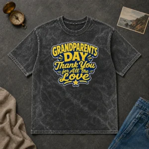 Pretty Grandparents Day Thank You Cartoon Typography on a soft washed t shirt in light color