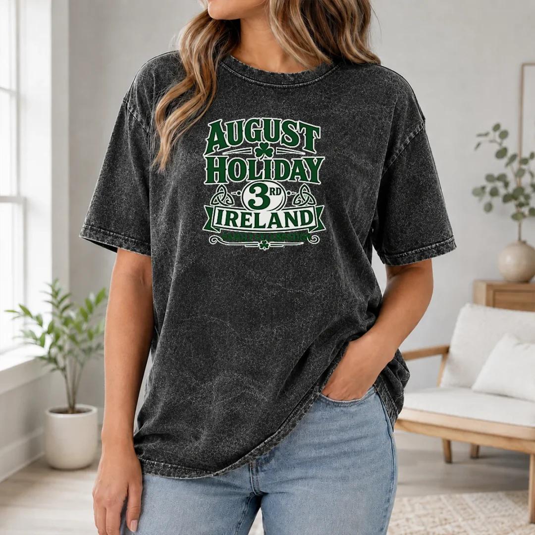 Awesome August Holiday Ireland Family Celebration Silhouette Washed T Shirt Awesome August Holiday Ireland Family Celebration Silhouette Washed T-Shirt