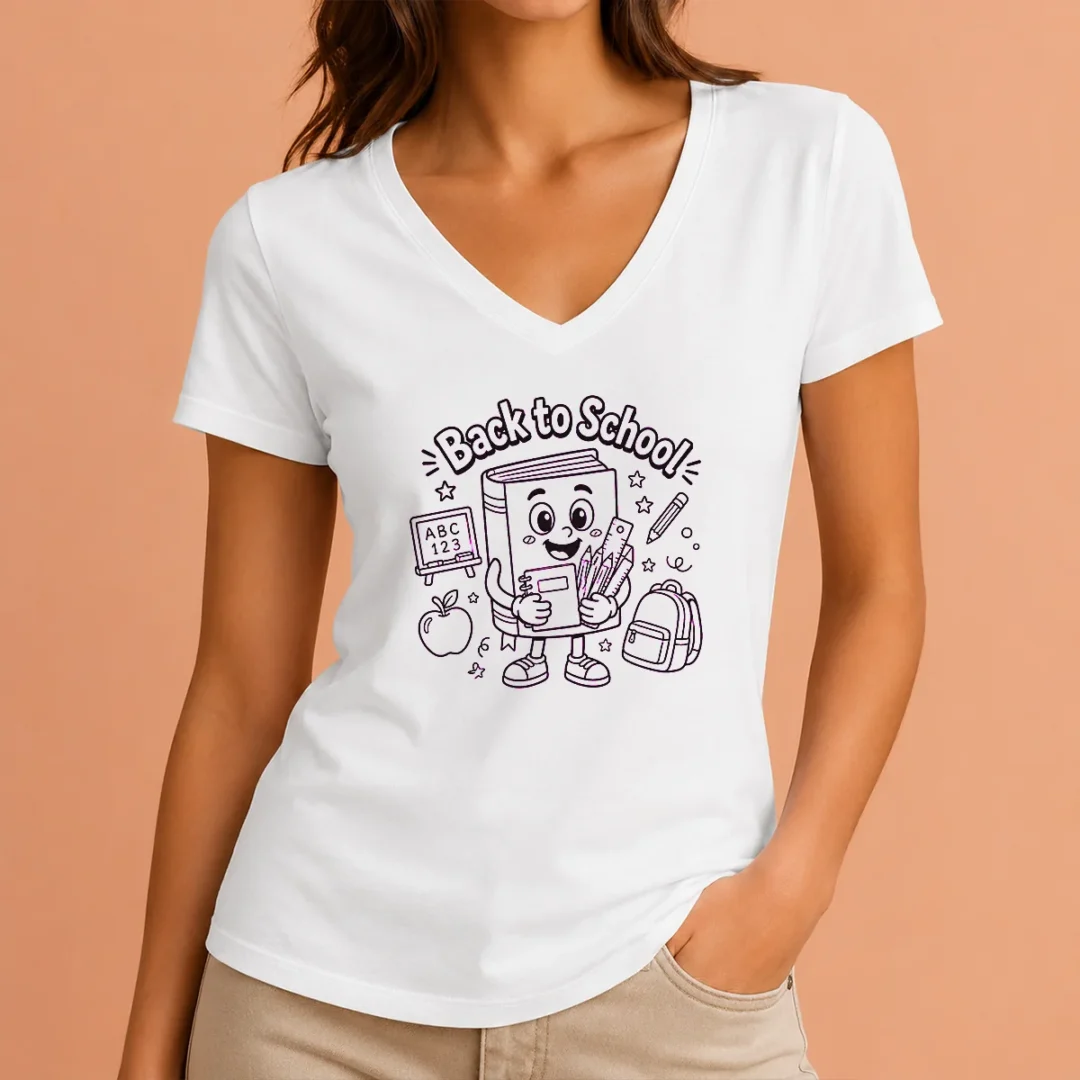 awesome-back-to-school-fun-character-line-art-v-neck-shirt Awesome Back To School Fun Character Line Art V-Neck Shirt