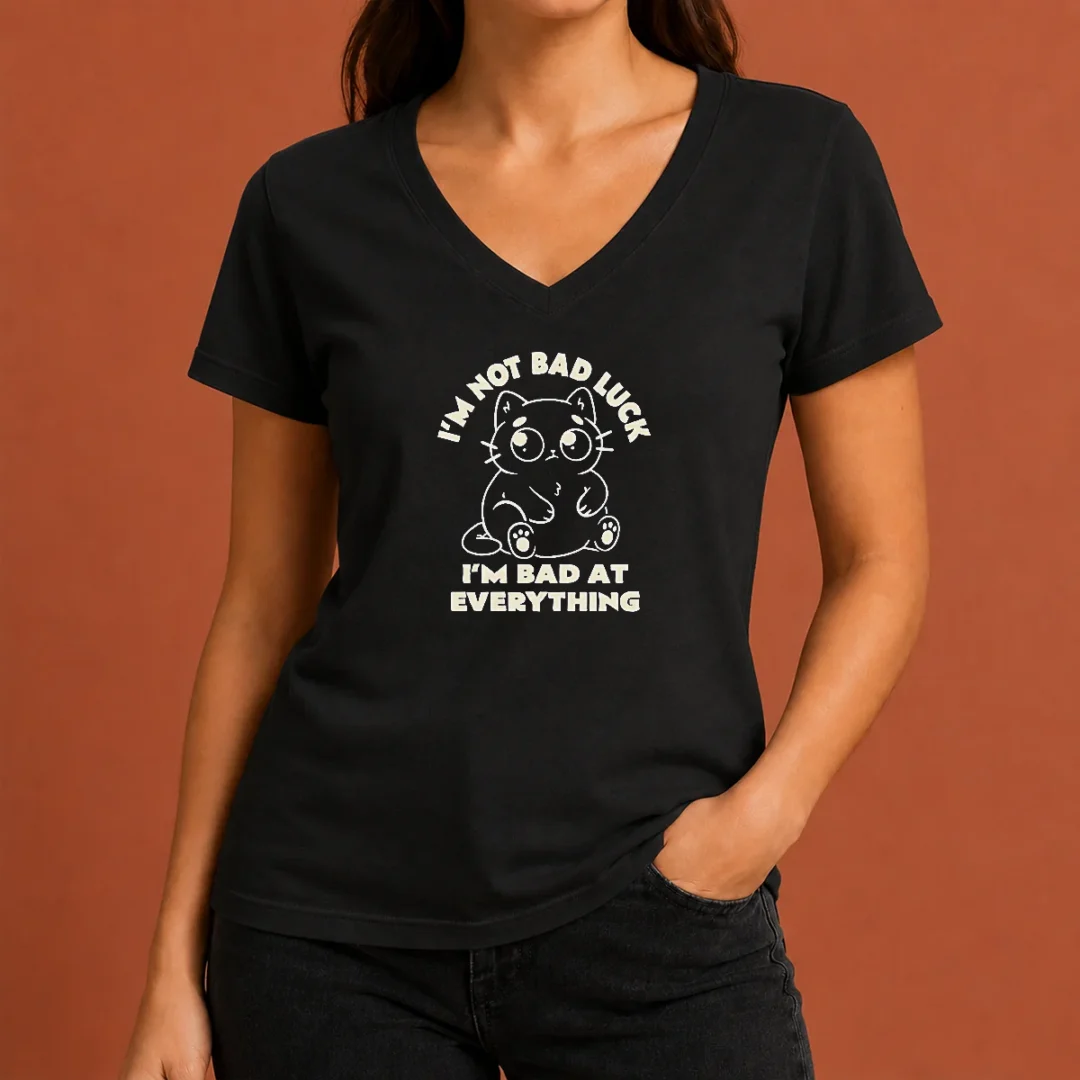 awesome-black-cat-i-m-not-bad-luck-i-m-bad-at-everything-v-neck-shirt Awesome Black Cat I'M Not Bad Luck I'M Bad At Everything V Neck Shirt with short sleeves and fitted cut