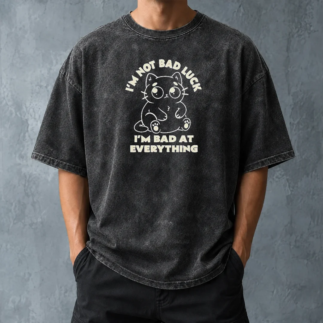 awesome-black-cat-i-m-not-bad-luck-i-m-bad-at-everything-washed-t-shirt-washed-tshirt-1 Awesome Black Cat I'M Not Bad Luck I'M Bad At Everything Washed T Shirt in black, soft cotton fabric with vintage washed look