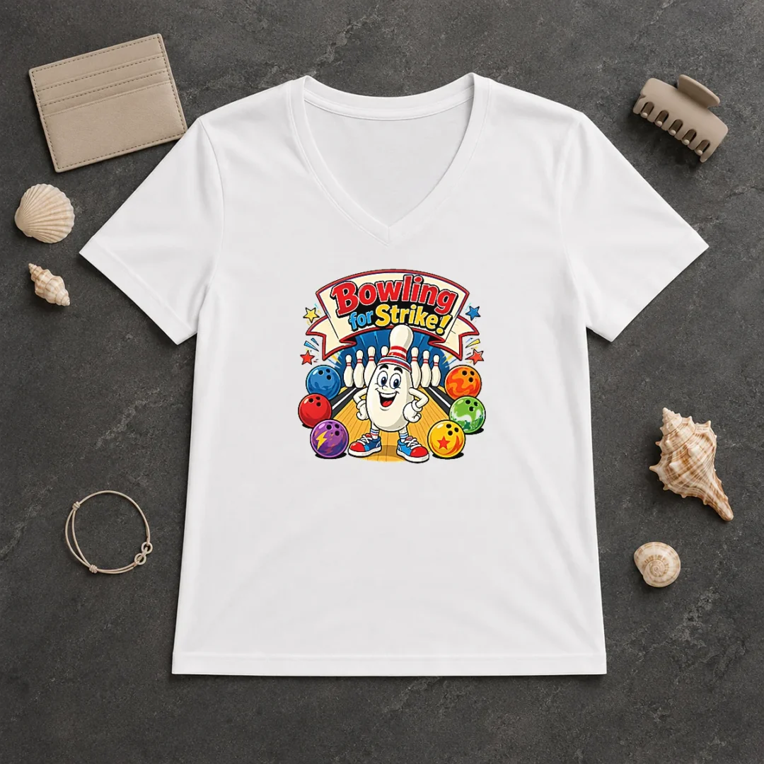Awesome Bowling For Strike Cartoon V Neck Shirt Awesome Bowling For Strike Cartoon V-Neck Shirt