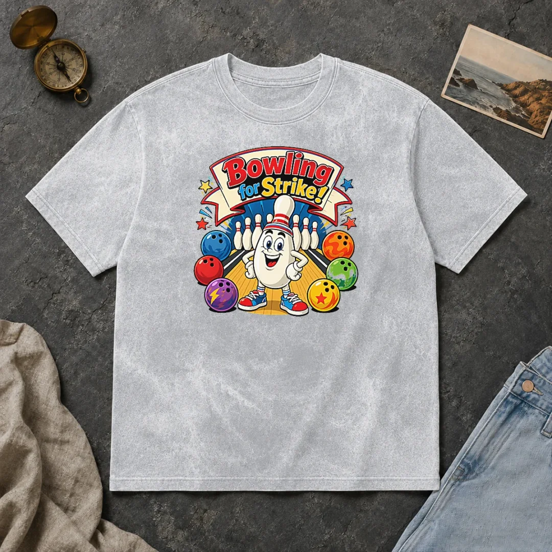 Awesome Bowling For Strike Cartoon Washed T Shirt Awesome Bowling For Strike Cartoon Washed T-Shirt