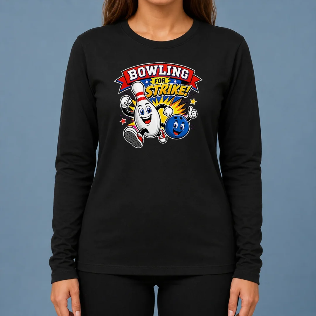 awesome-bowling-for-strike-cheerful-mascot-long-sleeve-shirt Awesome Bowling For Strike Cheerful Mascot Long Sleeve Shirt