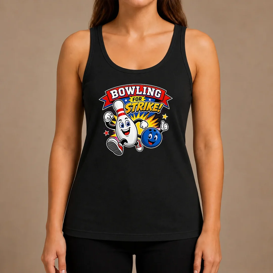 awesome-bowling-for-strike-cheerful-mascot-tank-top Awesome Bowling For Strike Cheerful Mascot Tank Top