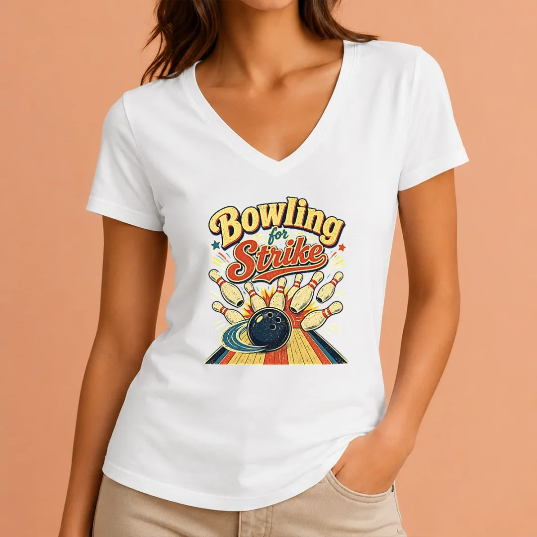 awesome-bowling-for-strike-vintage-v-neck-shirt Awesome Bowling For Strike Vintage V-Neck Shirt