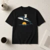 Awesome Cat Riding Whale Vintage Ocean Sunset t shirt featuring a retro ocean sunset design with cat riding a whale