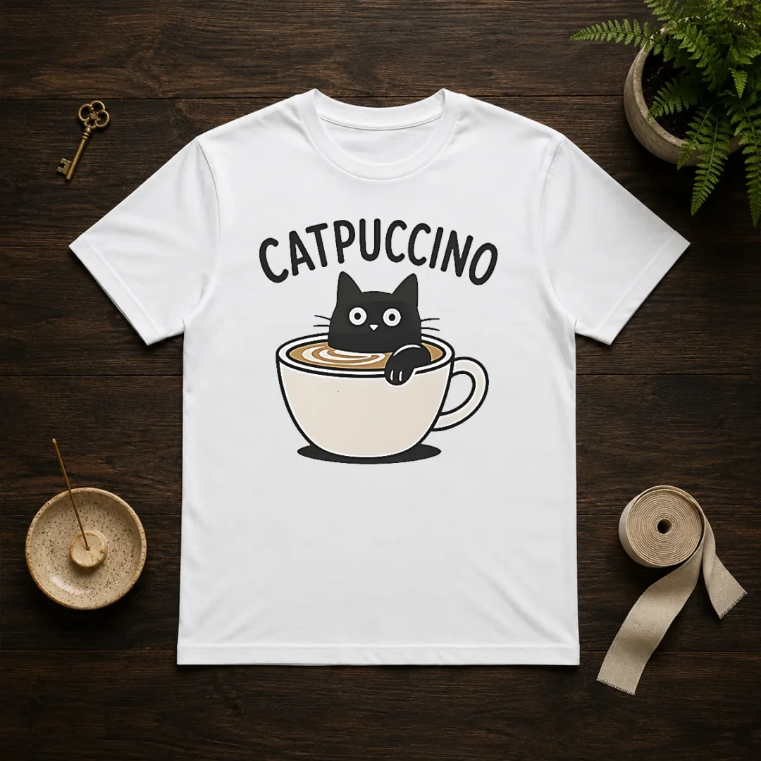 awesome-catpuccino-black-cat-in-a-coffee-cup-cappuccino-t-shirt Awesome Catpuccino Black Cat In A Coffee Cup Cappuccino