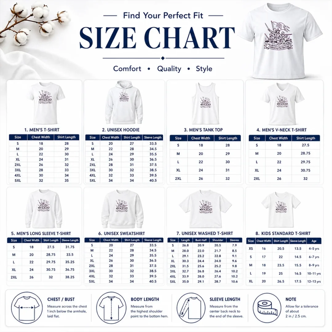 Awesome Celebrating Our Heritage Battle Of The Boyne Line Art Size Chart Size chart for Awesome Celebrating Our Heritage Battle Of The Boyne Line Art showing measurements in inches and cm