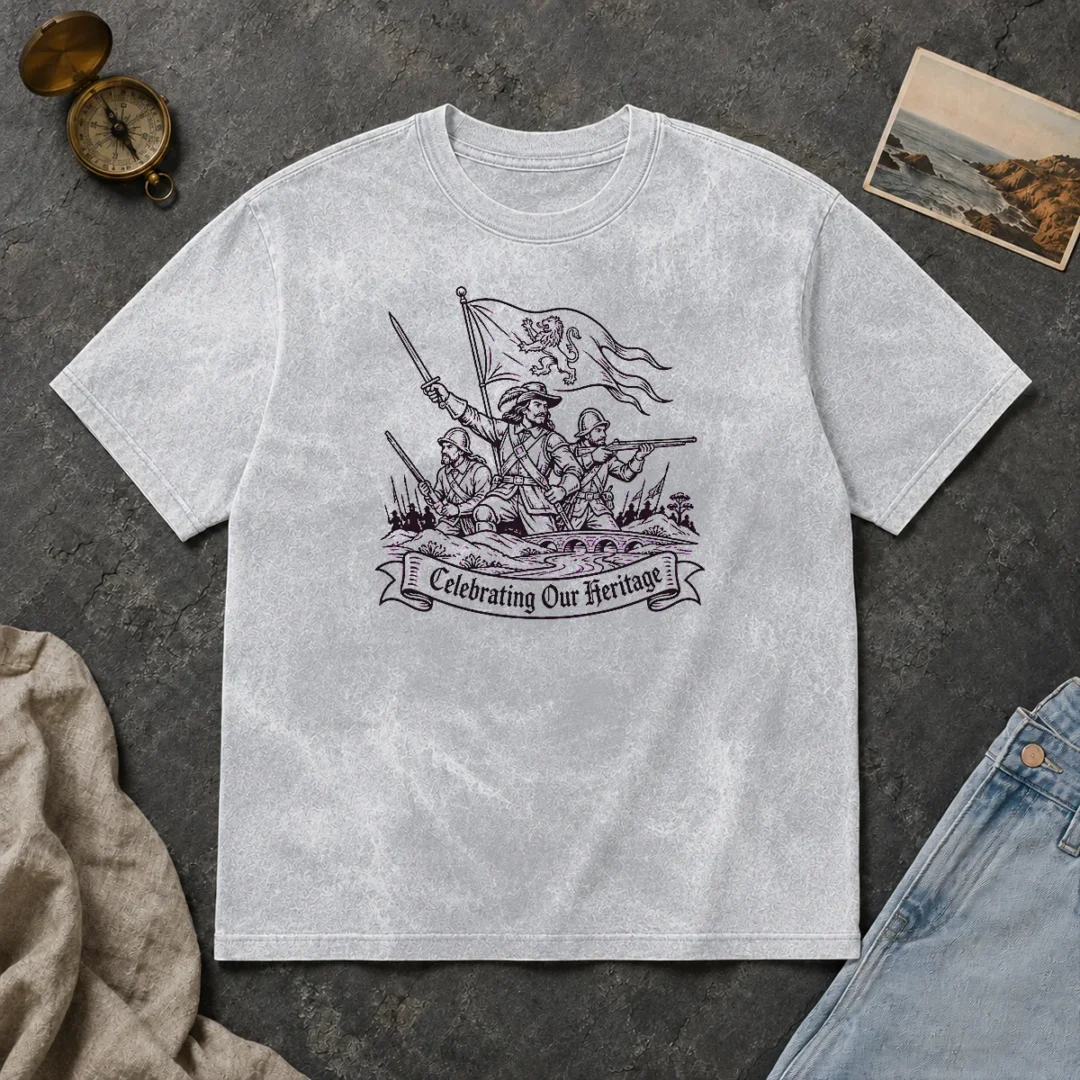 Awesome Celebrating Our Heritage Battle Of The Boyne Line Art Washed T Shirt Awesome Celebrating Our Heritage Battle Of The Boyne Line Art printed on a washed t shirt in neutral tones