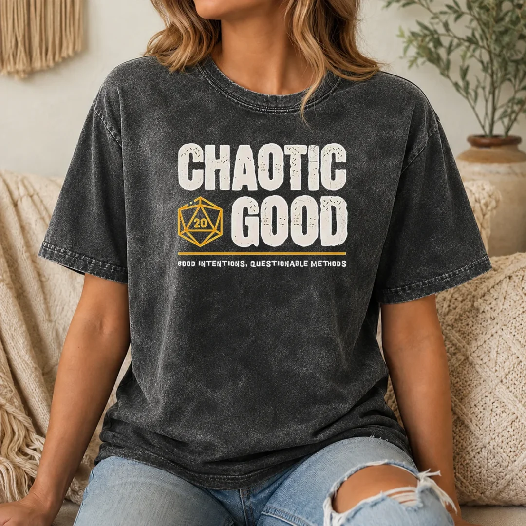 Awesome Chaotic Good Good Intentions Questionable Methods Washed T Shirt Awesome Chaotic Good Good Intentions Questionable Methods Washed T-Shirt