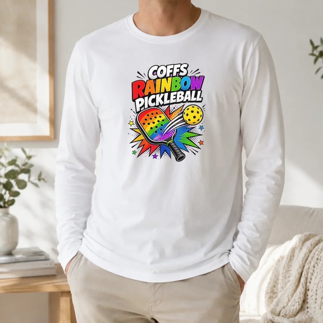 Awesome Coffs Rainbow Pickleball Comic For Active Athletes Long Sleeve Shirt Awesome Coffs Rainbow Pickleball Comic For Active Athletes Long Sleeve Shirt