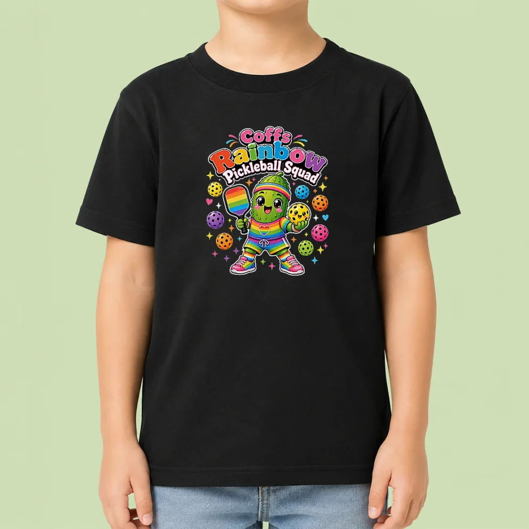 awesome-coffs-rainbow-pickleball-squad-kawaii-kids-t-shirt Awesome Coffs Rainbow Pickleball Squad Kawaii Kids T-Shirt