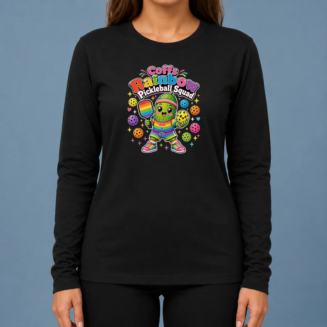 awesome-coffs-rainbow-pickleball-squad-kawaii-long-sleeve-shirt Awesome Coffs Rainbow Pickleball Squad Kawaii Long Sleeve Shirt featuring colorful graphic on soft fabric