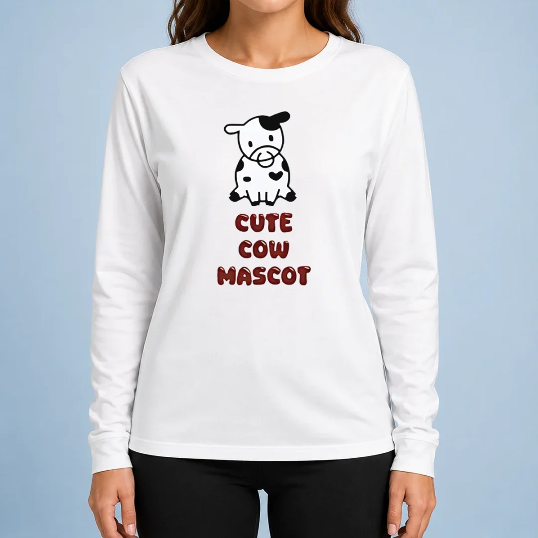 awesome-cute-cow-mascot-long-sleeve-shirt Awesome Cute Cow Mascot Long Sleeve Shirt