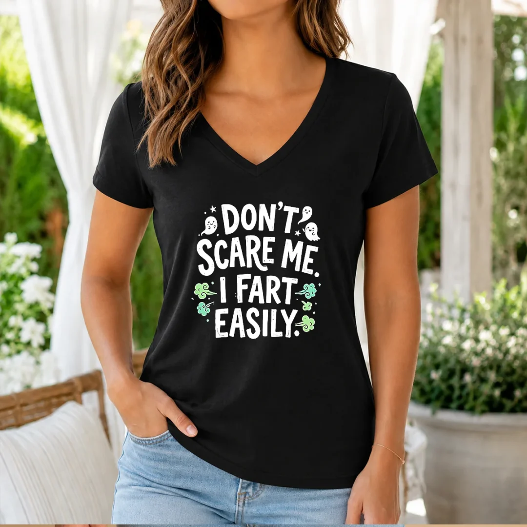 awesome-don-t-scare-me-i-fart-easily-ghost-v-neck-shirt Awesome Don'T Scare Me I Fart Easily Ghost V-Neck Shirt