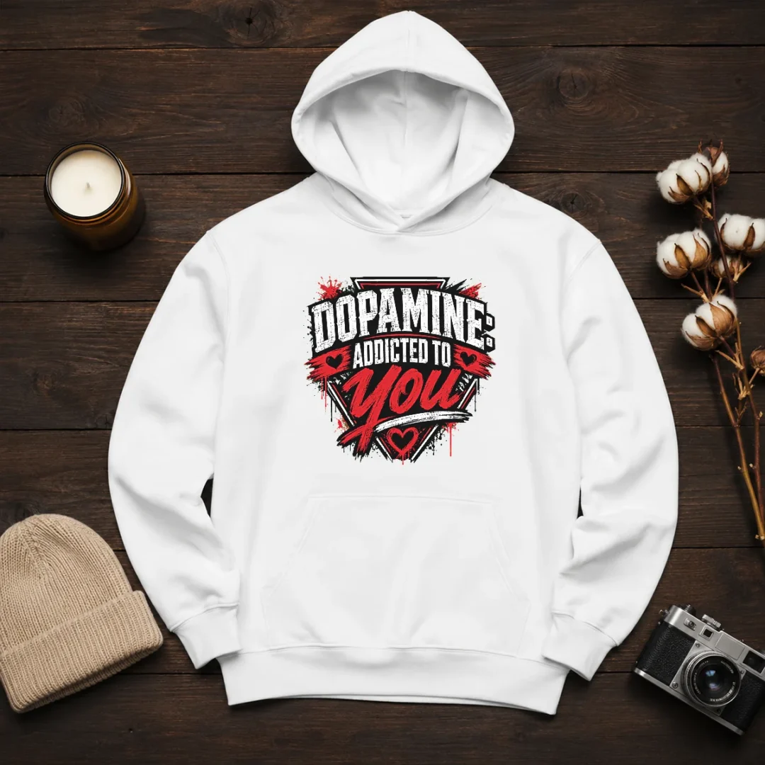 awesome-dopamine-addicted-to-you-streetwear-typography-hoodie Awesome Dopamine Addicted To You Streetwear Typography Hoodie in black, front view with bold white text design