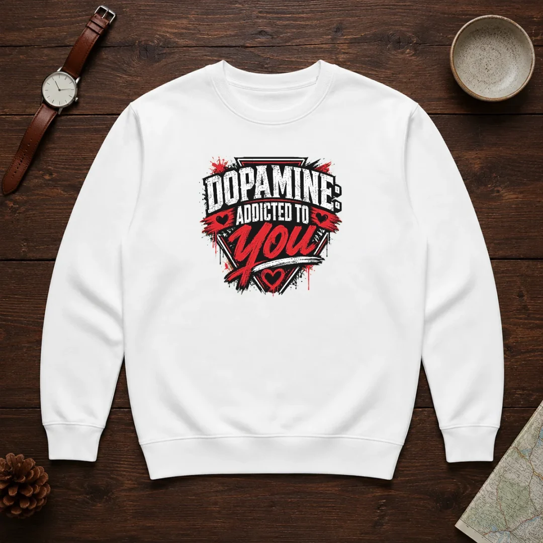 awesome-dopamine-addicted-to-you-streetwear-typography-sweater Awesome Dopamine Addicted To You Streetwear Typography Sweater in black with bold white lettering