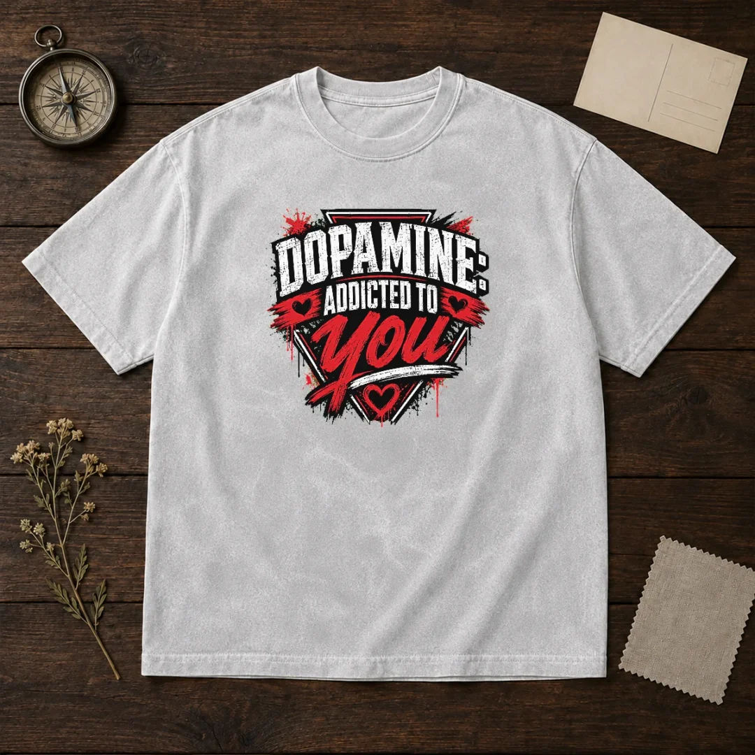 awesome-dopamine-addicted-to-you-streetwear-typography-washed-t-shirt Awesome Dopamine Addicted To You Streetwear Typography printed on a soft washed t shirt in neutral tones