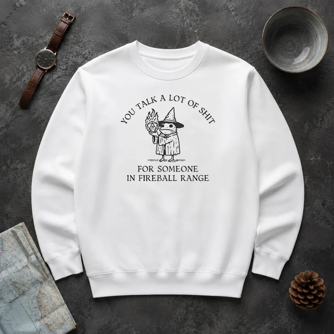 Awesome Dungeon Frog Wizard You Talk A Lot Of Shit For Someone In Fireball Range Sweater Awesome Dungeon Frog Wizard You Talk A Lot Of Shit For Someone In Fireball Range Sweater