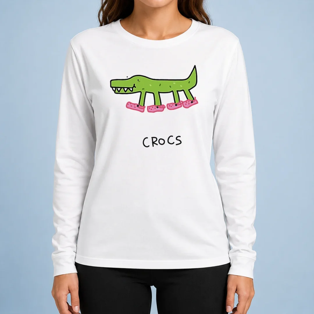 awesome-funny-crocs-crocodile-wearing-pink-shoes-drawing-long-sleeve-shirt Awesome Funny Crocs Crocodile Wearing Pink Shoes Drawing Long Sleeve Shirt