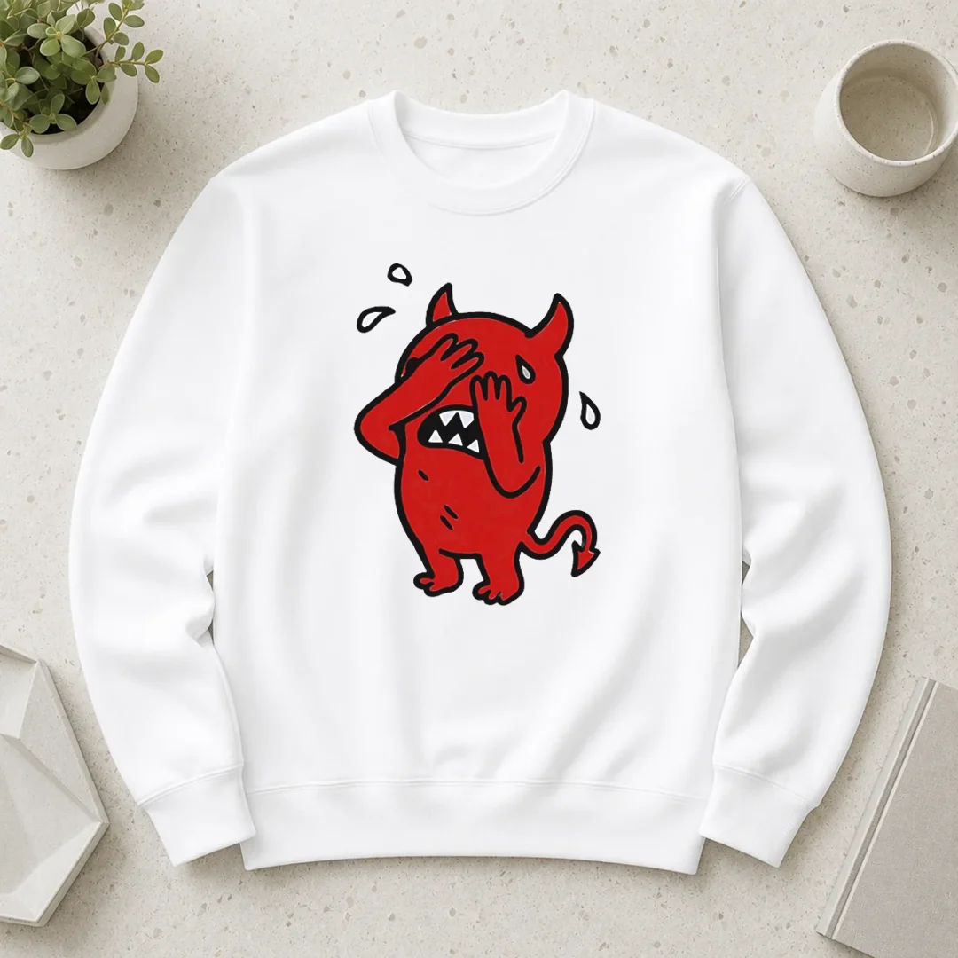 awesome-happy-devil-cartoon-facepalm-panicking-sweating-sweater-2 Awesome Happy Devil Cartoon Facepalm Panicking Sweating Sweater