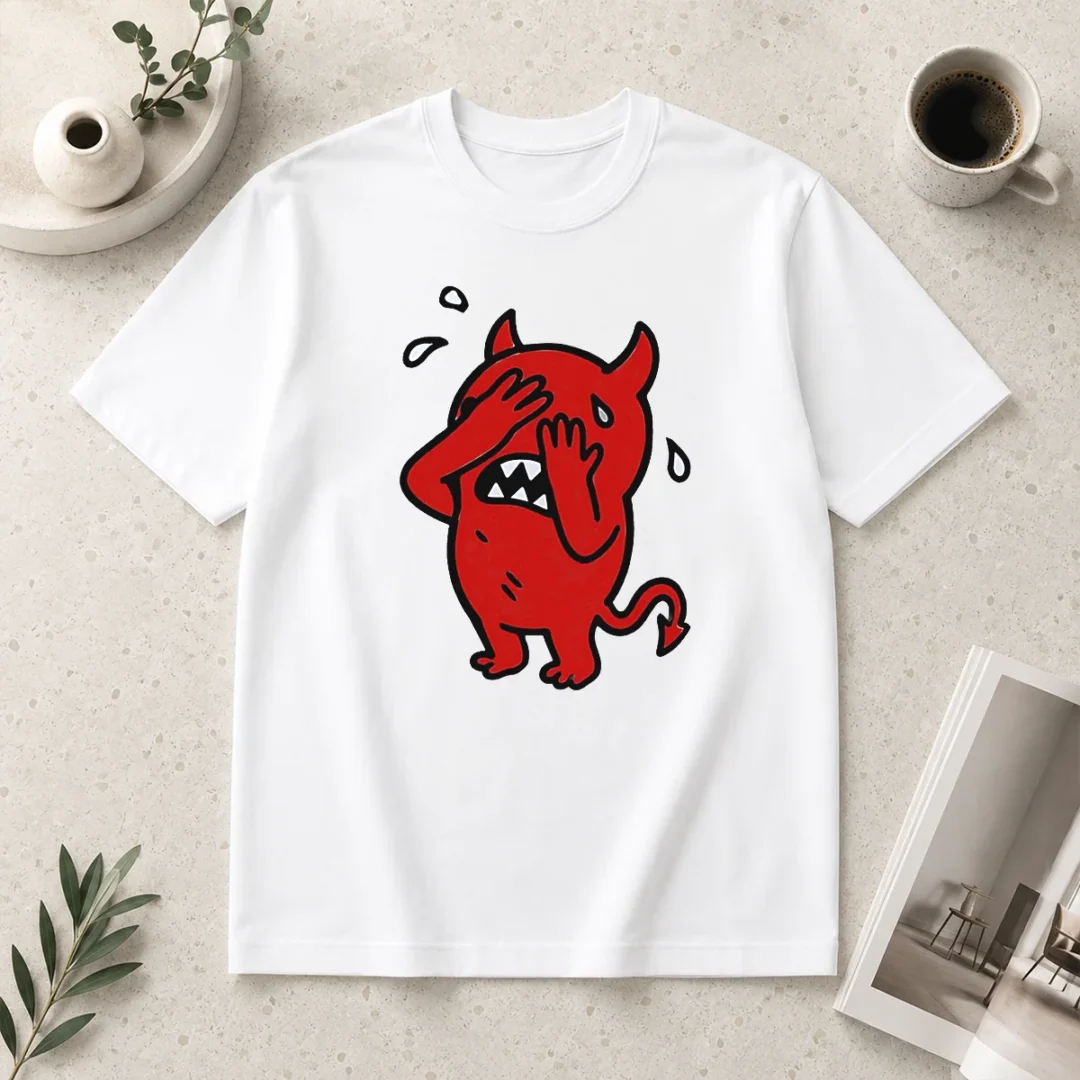 awesome-happy-devil-cartoon-facepalm-panicking-sweating-t-shirt-2 Awesome Happy Devil Cartoon Facepalm Panicking Sweating