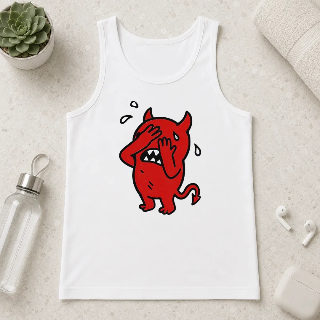 awesome-happy-devil-cartoon-facepalm-panicking-sweating-tank-top-2 Awesome Happy Devil Cartoon Facepalm Panicking Sweating Tank Top