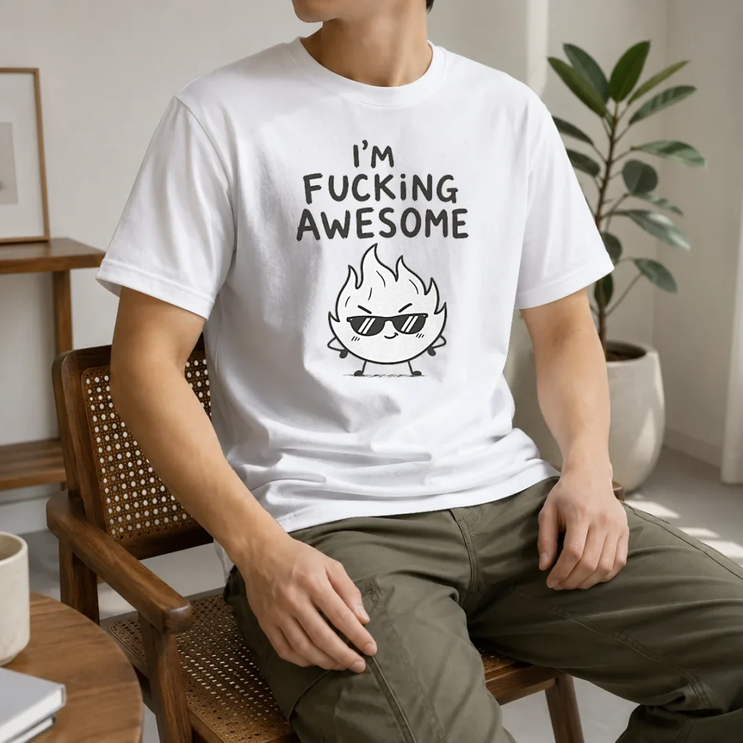 awesome-happy-i-m-fing-awesome-t-shirt-1 Awesome Happy I'M Fing Awesome t shirt in classic fit with bold graphic text on front
