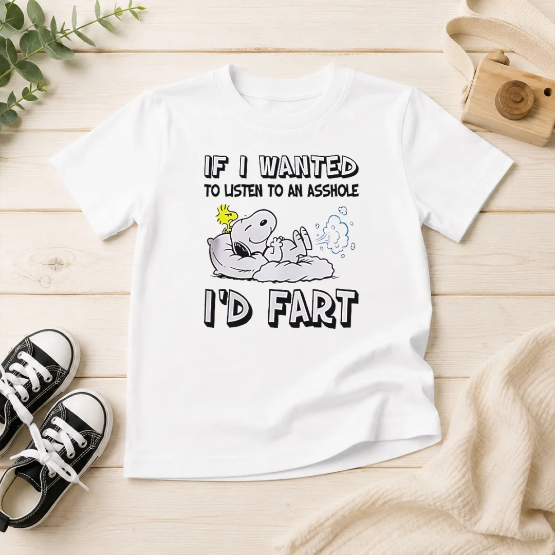 awesome-happy-snoopy-if-i-wanted-to-listen-to-an-asshole-i-d-fart-kids-t-shirt Awesome Happy Snoopy If I Wanted To Listen To An Asshole I'D Fart kids t shirt featuring a colorful graphic print on a comfortable cotton fabric