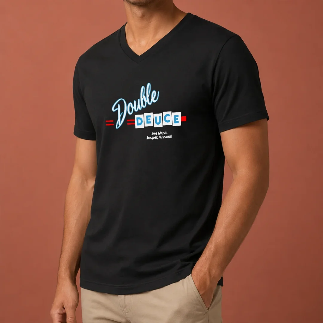 awesome-hot-double-deuce-v-neck Awesome Hot Double Deuce V Neck Shirt in black with graphic print, soft fabric, and fitted cut