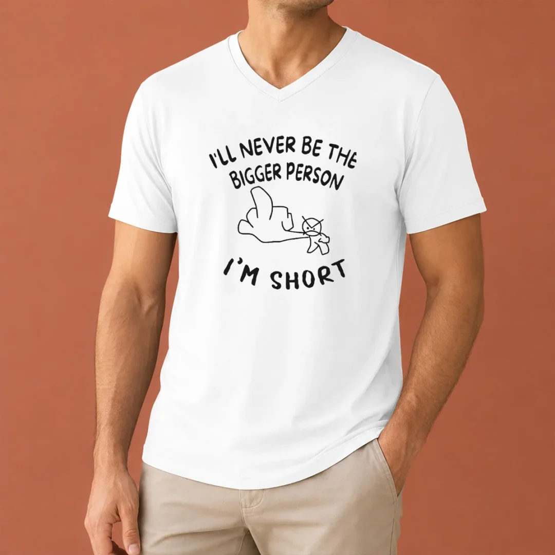awesome-i-ll-never-be-the-bigger-person-i-m-short-funny-sarcasm-stick-figure-v-neck-shirt Awesome I'Ll Never Be The Bigger Person I'M Short Funny Sarcasm Stick Figure V Neck Shirt in heather gray, short sleeve women's v neck tee