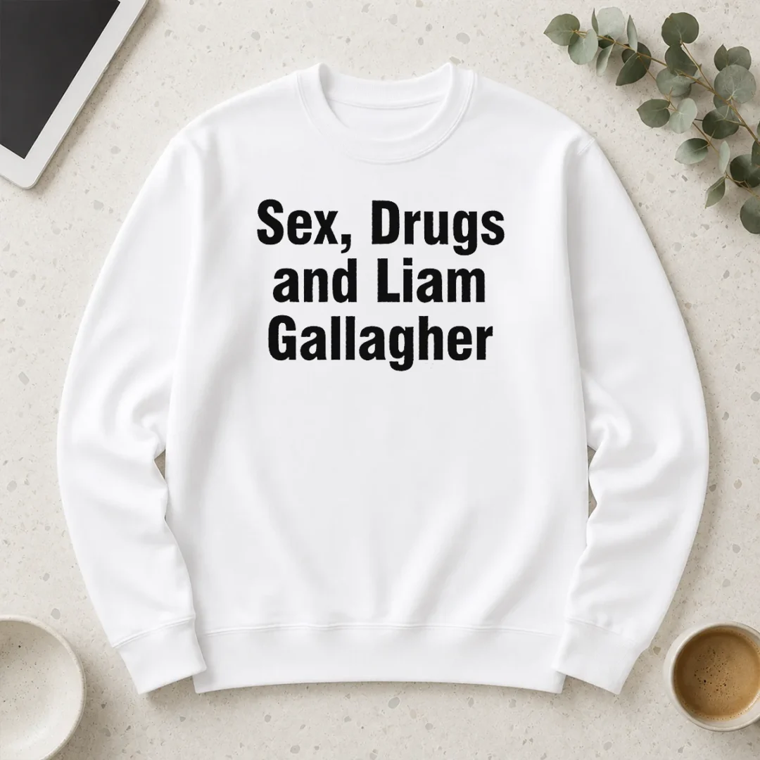 awesome-liam-gallagher-sex-drugs-and-liam-gallagher-long-sleeve-shirt Awesome Liam Gallagher Sex Drugs And Liam Gallagher long sleeve shirt in black with bold graphic print