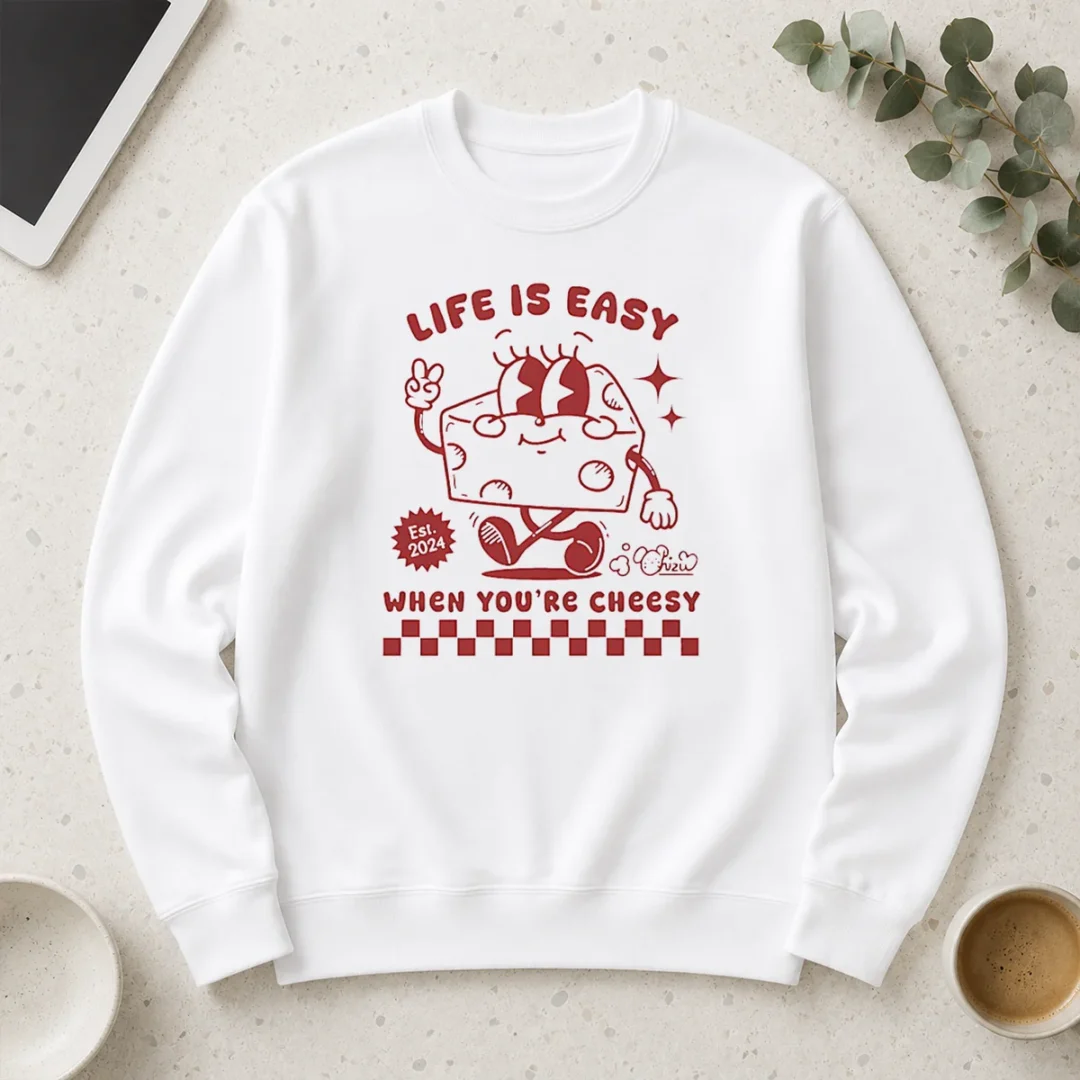 awesome-life-is-easy-when-you-re-cheesy-retro-cheese-character-long-sleeve-shirt Awesome Life Is Easy When You'Re Cheesy Retro Cheese Character Long Sleeve Shirt