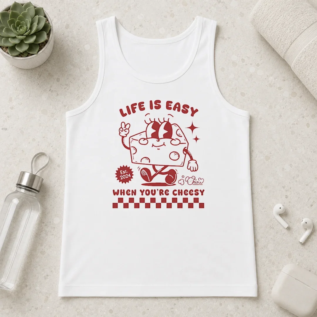 awesome-life-is-easy-when-you-re-cheesy-retro-cheese-character-tank-top Awesome Life Is Easy When You'Re Cheesy Retro Cheese Character Tank Top