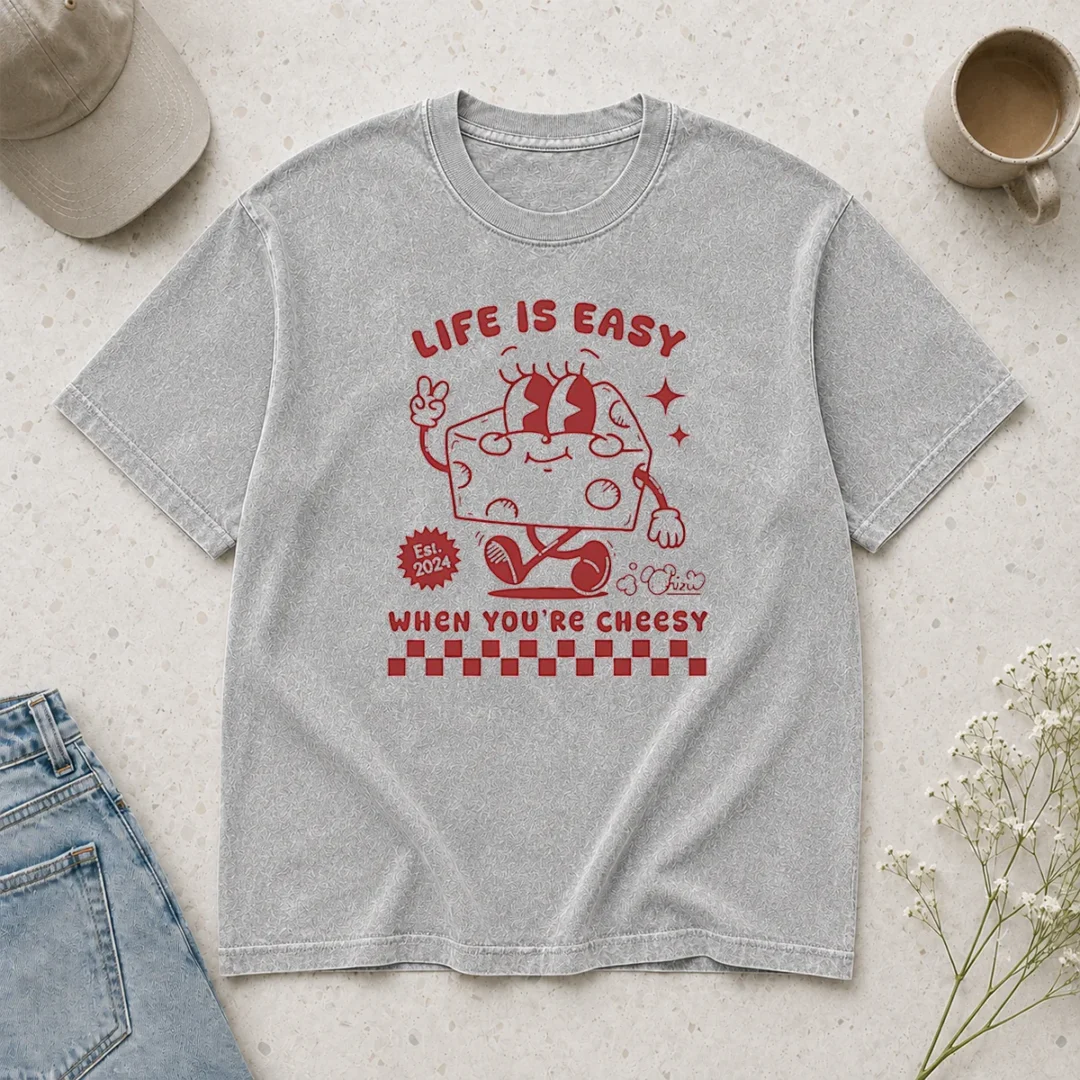 awesome-life-is-easy-when-you-re-cheesy-retro-cheese-character-washed-t-shirt Awesome Life Is Easy When You'Re Cheesy Retro Cheese Character Washed T-Shirt