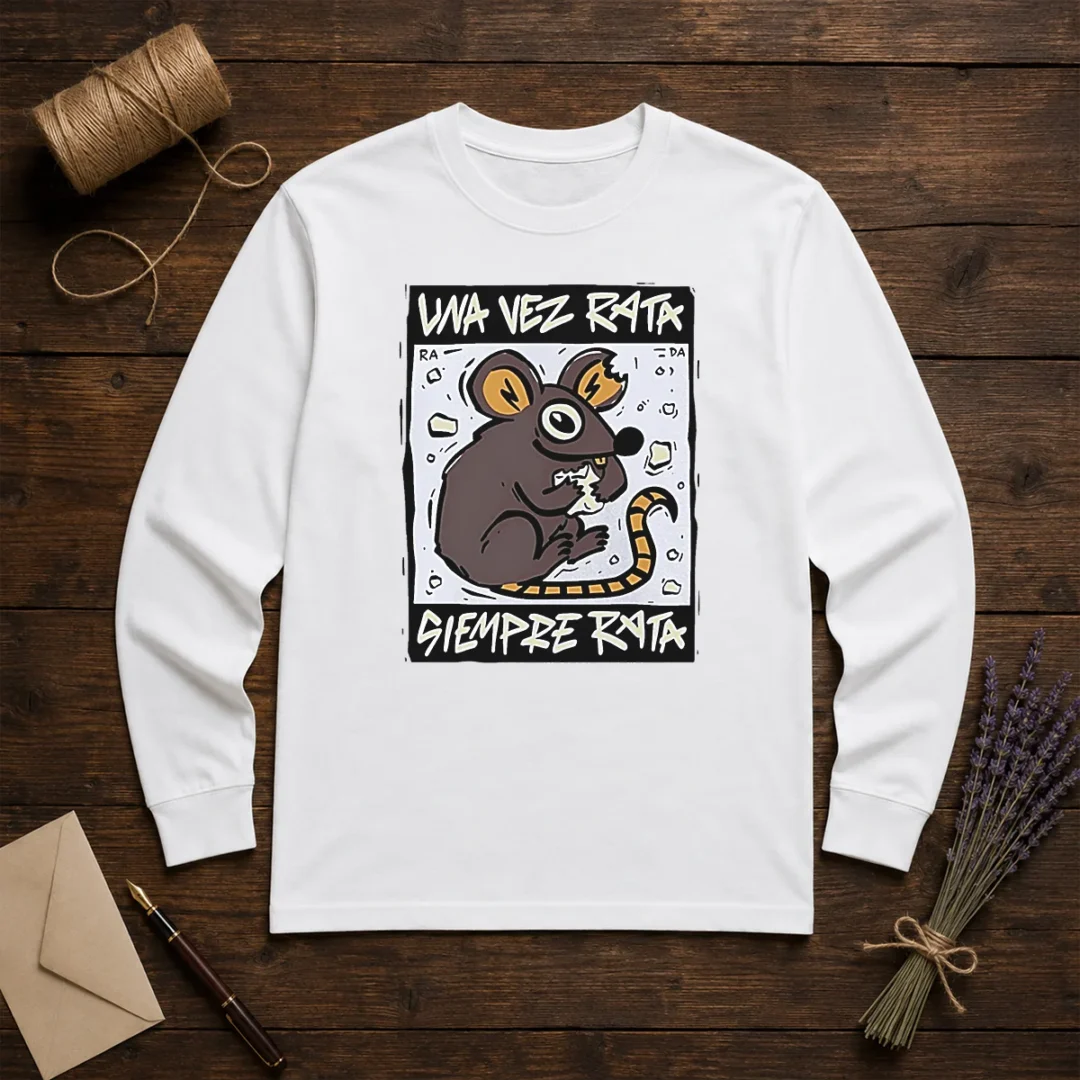 awesome-mouse-eating-cheese-una-vez-rata-siempre-rata-rat-funny-long-sleeve-shirt Awesome Mouse Eating Cheese Una Vez Rata Siempre Rata Rat Funny Long Sleeve Shirt