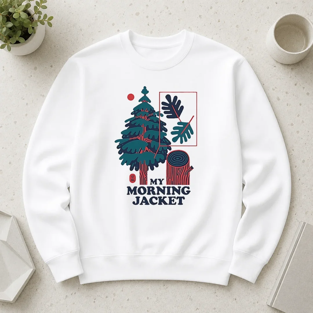 awesome-my-morning-jacket-tree-logo-sweater-2 Awesome My Morning Jacket Tree Logo Sweater in charcoal gray, featuring a bold tree graphic on the front